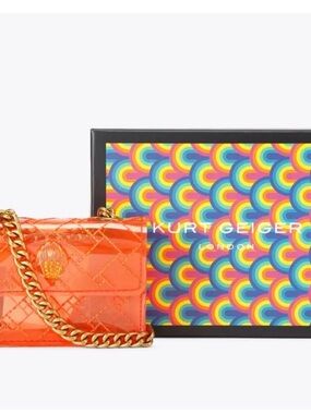 Kurt Geiger Micro Kensington Orange Vinyl Chain Crossbody NWT